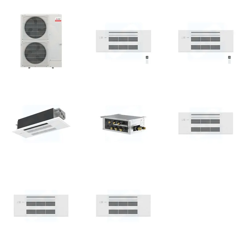 Mitsubishi Multi-Zone 36000 BTU R-454B 20 SEER2 3-Zone 1-Way Ceiling Cassette Mini Split Heat Pump System - 9K+9K+12K