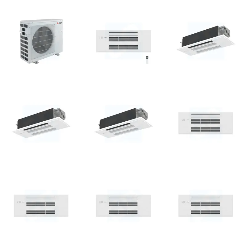 Mitsubishi Multi-Zone 40500 BTU R-454B 20 SEER2 4-Zone 1-Way Ceiling Cassette Mini Split Heat Pump System - 9K+12K+12K+12K