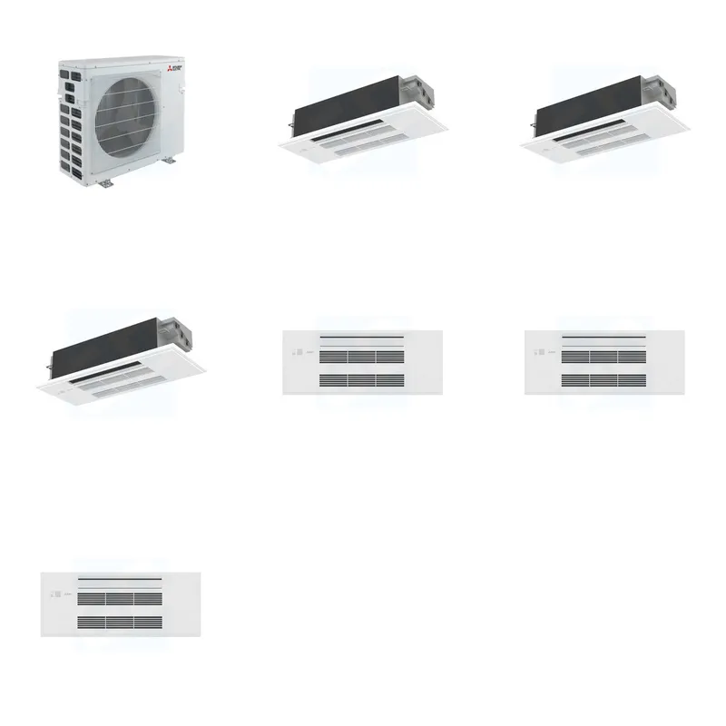 Mitsubishi Multi-Zone 40500 BTU R-454B 20 SEER2 3-Zone 1-Way Ceiling Cassette Mini Split Heat Pump System - 12K+12K+12K