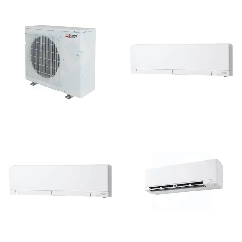Mitsubishi Multi-Zone 28600 BTU R-454B 20 SEER2 3-Zone Wall-Mounted Hyper Heat Mini Split Heat Pump System - 6K+6K+9K