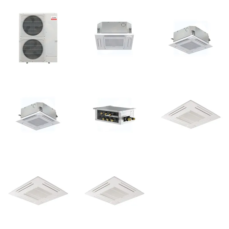 Mitsubishi Multi-Zone 36000 BTU R-454B 20 SEER2 3-Zone 2'x2' Ceiling Cassette Mini Split Heat Pump System - 12K+15K+15K