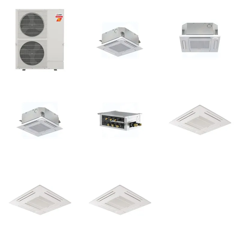 Mitsubishi Multi-Zone 60000 BTU R-454B 20 SEER2 3-Zone 2'x2' Ceiling Cassette Mini Split Heat Pump System - 9K+12K+15K