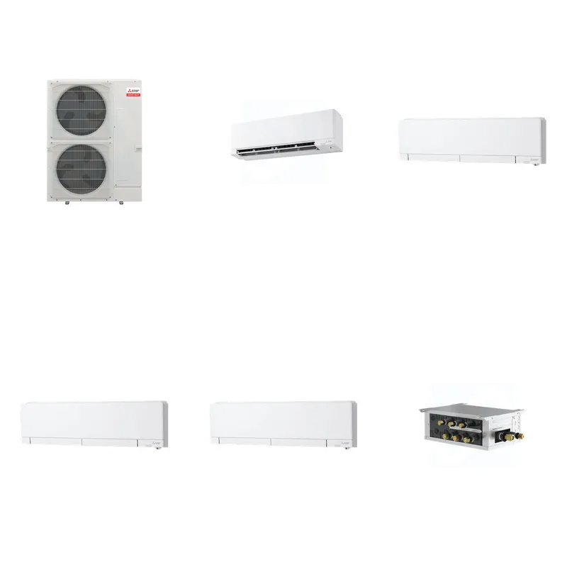 Mitsubishi Multi-Zone 48000 BTU R-454B 20 SEER2 4-Zone Wall-Mounted Hyper Heat Mini Split Heat Pump System - 9K+12K+12K+12K