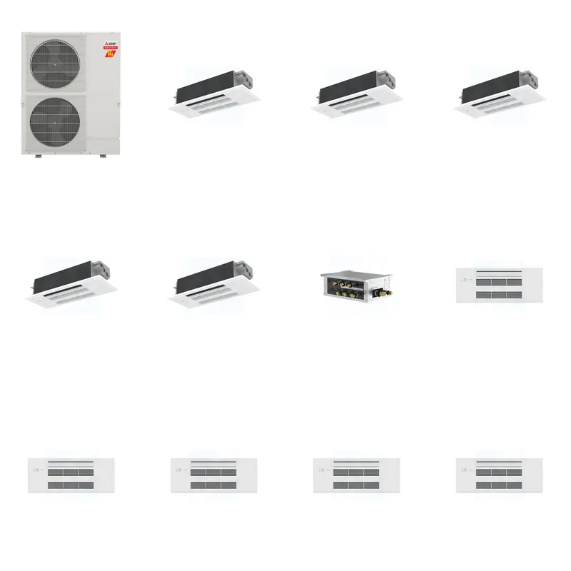 Mitsubishi Multi-Zone 60000 BTU R-454B 20 SEER2 5-Zone 1-Way Ceiling Cassette Mini Split Heat Pump System - 12K+12K+12K+12K+12K