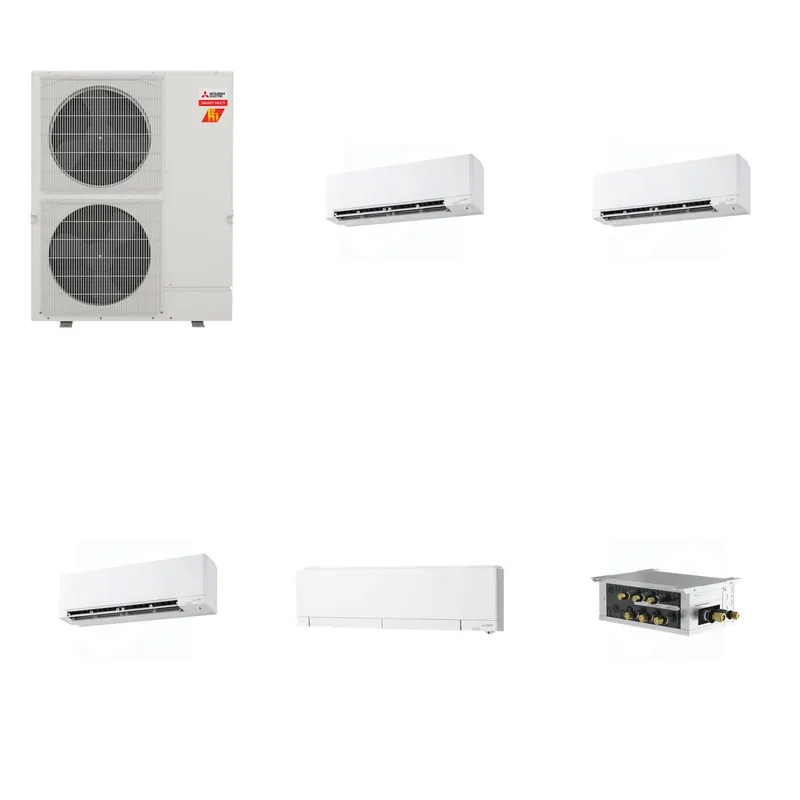 Mitsubishi Multi-Zone 60000 BTU R-454B 20 SEER2 4-Zone Wall-Mounted Hyper Heat Mini Split Heat Pump System - 9K+9K+9K+12K