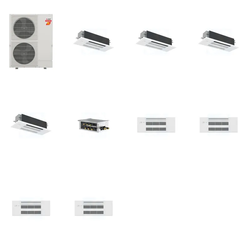 Mitsubishi Multi-Zone 60000 BTU R-454B 20 SEER2 4-Zone 1-Way Ceiling Cassette Mini Split Heat Pump System - 18K+18K+18K+18K