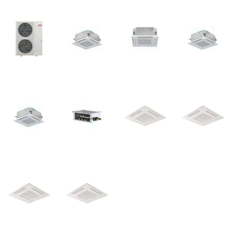 Mitsubishi Multi-Zone 48000 BTU R-454B 20 SEER2 4-Zone 2'x2' Ceiling Cassette Mini Split Heat Pump System - 9K+12K+15K+15K