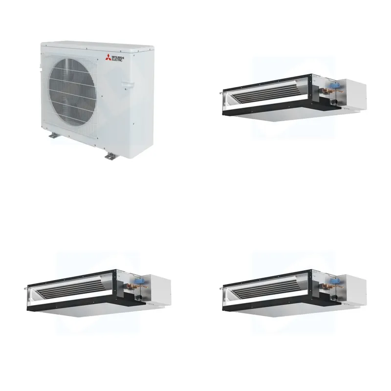 Mitsubishi Multi-Zone 28600 BTU R-454B 16 SEER2 3-Zone Ducted Low-Static Mini Split Heat Pump System - 12K+12K+12K