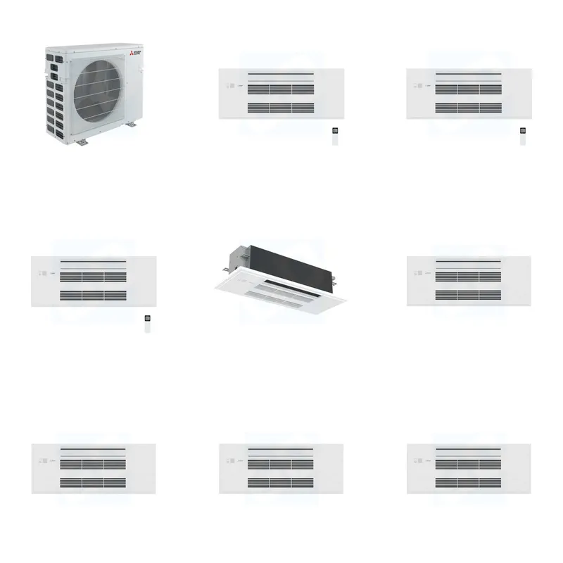 Mitsubishi Multi-Zone 40500 BTU R-454B 20 SEER2 4-Zone 1-Way Ceiling Cassette Mini Split Heat Pump System - 9K+9K+9K+18K