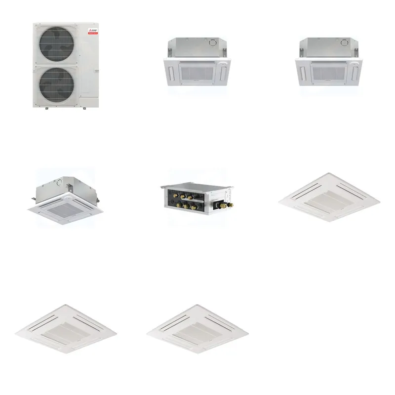 Mitsubishi Multi-Zone 36000 BTU R-454B 20 SEER2 3-Zone 2'x2' Ceiling Cassette Mini Split Heat Pump System - 12K+12K+15K
