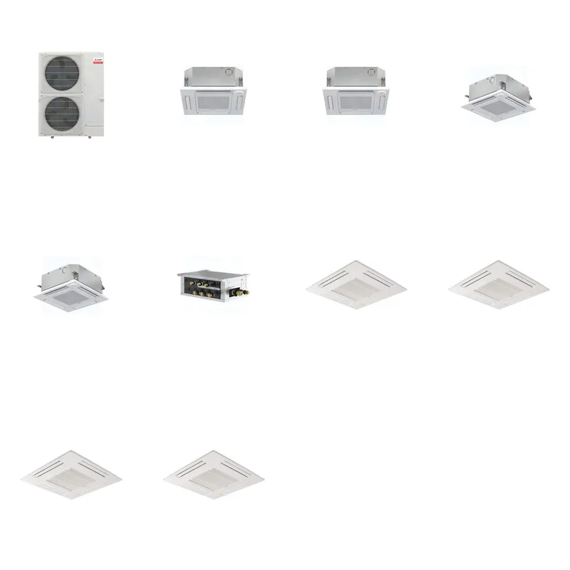 Mitsubishi Multi-Zone 48000 BTU R-454B 20 SEER2 4-Zone 2'x2' Ceiling Cassette Mini Split Heat Pump System - 12K+12K+15K+15K