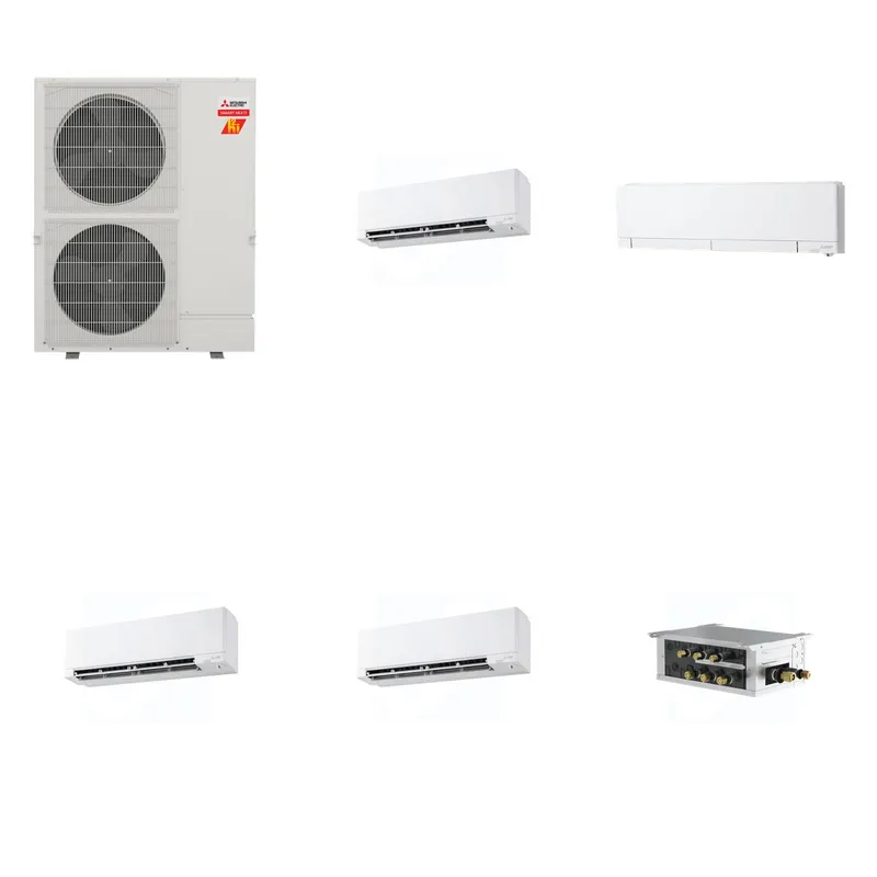 Mitsubishi Multi-Zone 60000 BTU R-454B 20 SEER2 4-Zone Wall-Mounted Hyper Heat Mini Split Heat Pump System - 9K+12K+15K+18K
