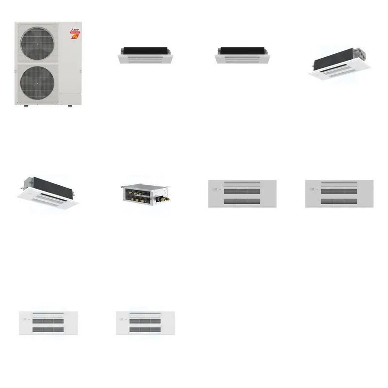Mitsubishi Multi-Zone 60000 BTU R-454B 20 SEER2 4-Zone 1-Way Ceiling Cassette Mini Split Heat Pump System - 6K+6K+12K+18K