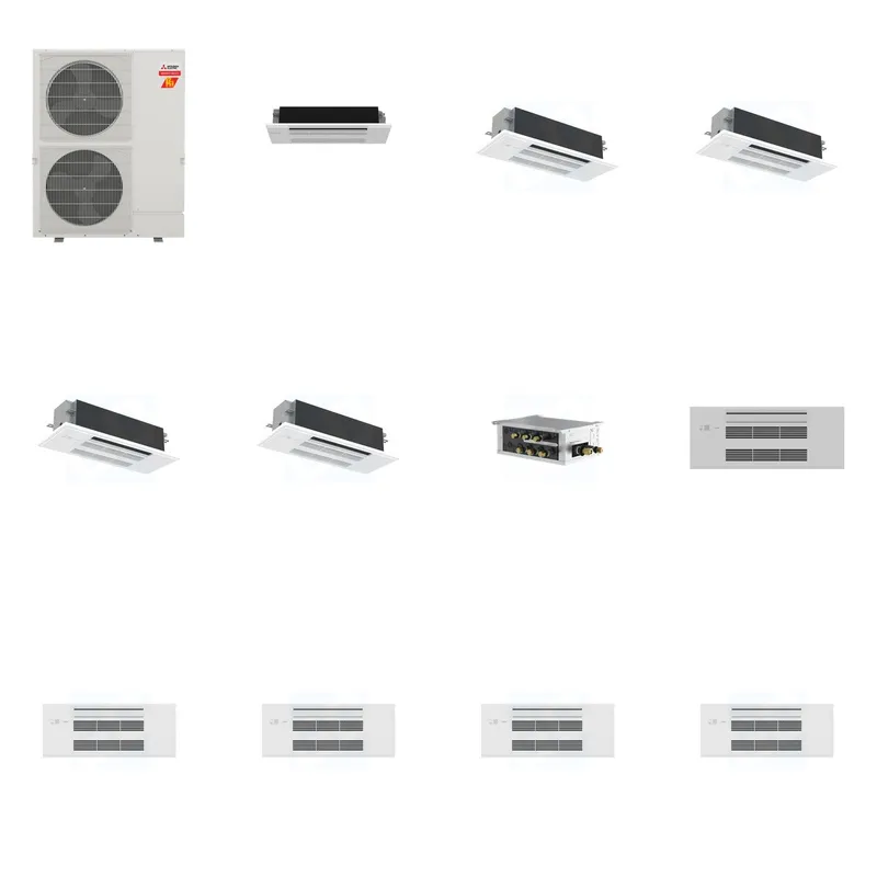 Mitsubishi Multi-Zone 60000 BTU R-454B 20 SEER2 5-Zone 1-Way Ceiling Cassette Mini Split Heat Pump System - 6K+18K+18K+18K+18K