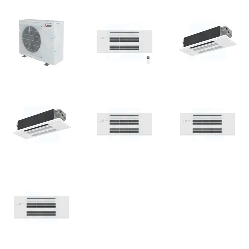 Mitsubishi Multi-Zone 28600 BTU R-454B 20 SEER2 3-Zone 1-Way Ceiling Cassette Mini Split Heat Pump System - 9K+12K+12K