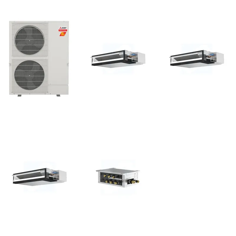 Mitsubishi Multi-Zone 60000 BTU R-454B 16 SEER2 3-Zone Ducted Low-Static Mini Split Heat Pump System - 12K+12K+15K