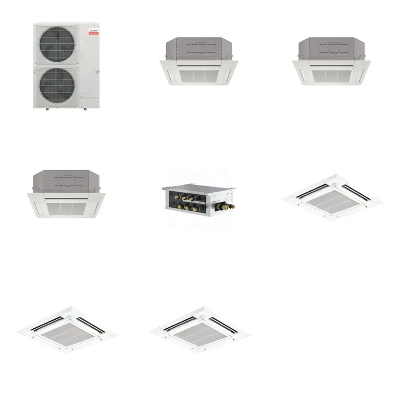 Mitsubishi Multi-Zone 48000 BTU R-454B 20 SEER2 3-Zone 3'x3' Ceiling Cassette Mini Split Heat Pump System - 12K+12K+36K