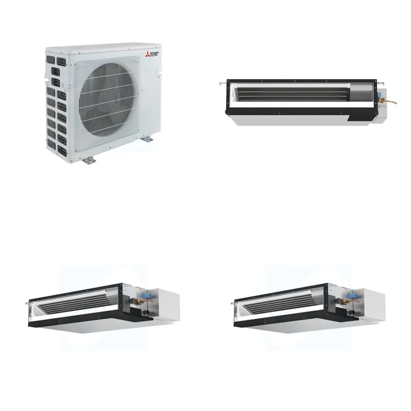 Mitsubishi Multi-Zone 40500 BTU R-454B 16 SEER2 3-Zone Ducted Low-Static Mini Split Heat Pump System - 9K+15K+15K