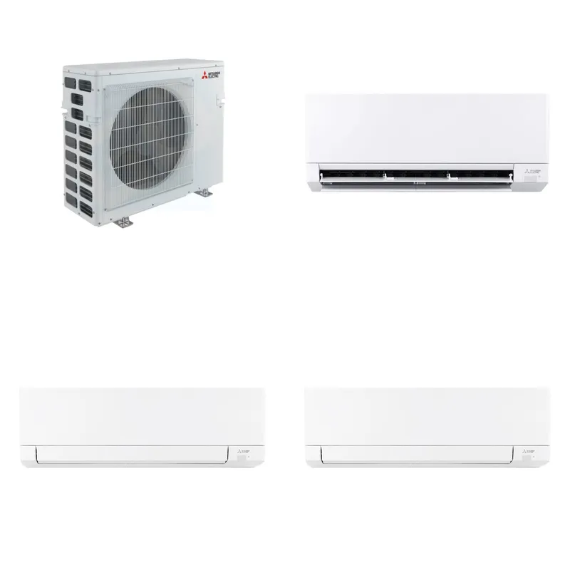 Mitsubishi Multi-Zone 40500 BTU R-454B 20 SEER2 3-Zone Wall-Mounted Mini Split Heat Pump System - 12K+15K+18K