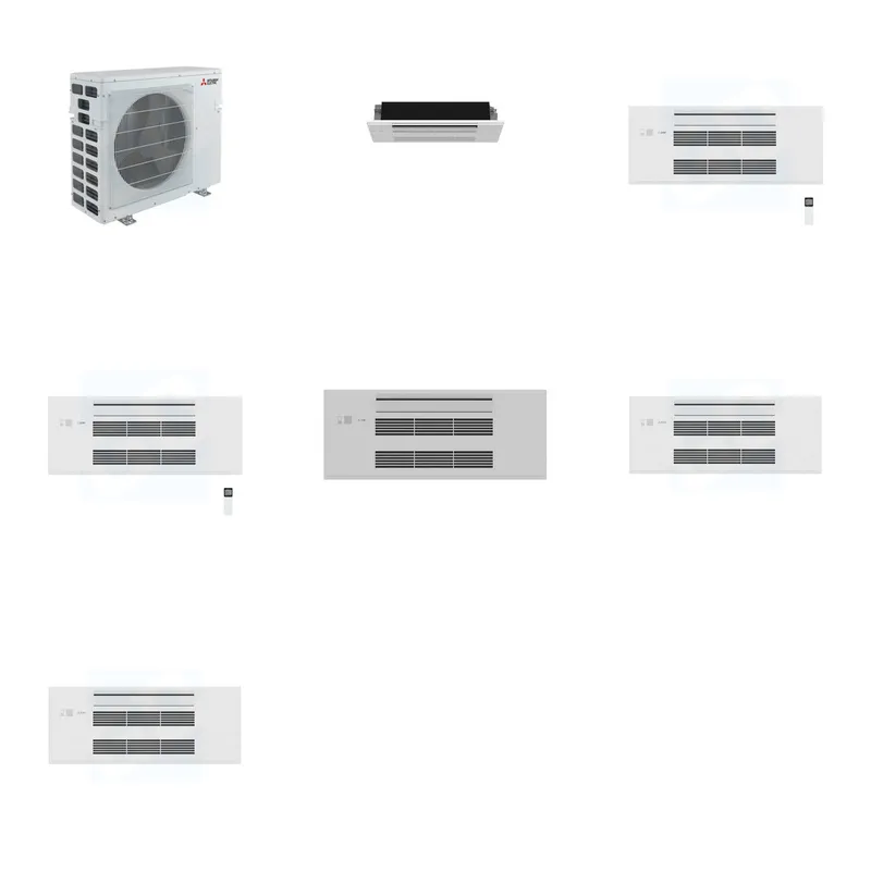 Mitsubishi Multi-Zone 40500 BTU R-454B 20 SEER2 3-Zone 1-Way Ceiling Cassette Mini Split Heat Pump System - 6K+9K+9K