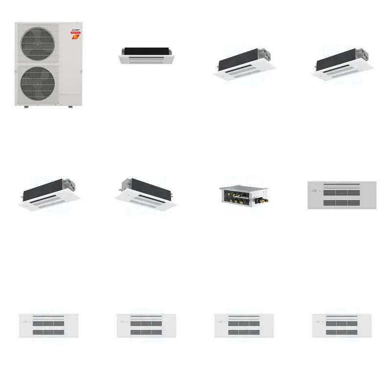 Mitsubishi Multi-Zone 60000 BTU R-454B 20 SEER2 5-Zone 1-Way Ceiling Cassette Mini Split Heat Pump System - 6K+12K+12K+12K+18K