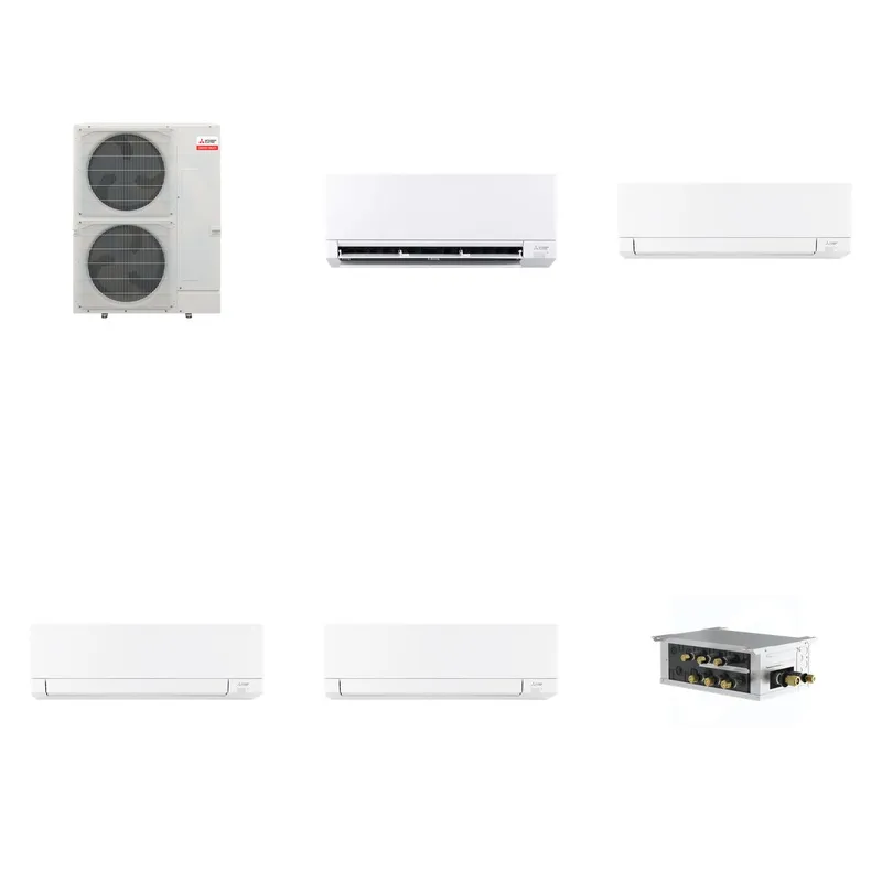 Mitsubishi Multi-Zone 48000 BTU R-454B 20 SEER2 4-Zone Wall-Mounted Mini Split Heat Pump System - 9K+15K+15K+15K