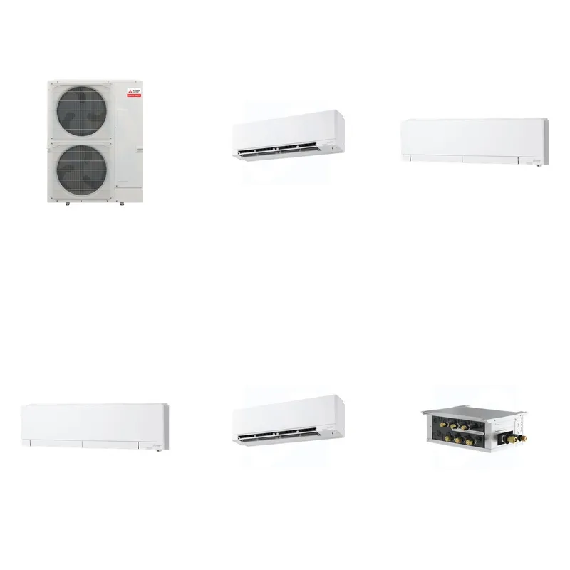 Mitsubishi Multi-Zone 48000 BTU R-454B 20 SEER2 4-Zone Wall-Mounted Hyper Heat Mini Split Heat Pump System - 9K+12K+12K+15K