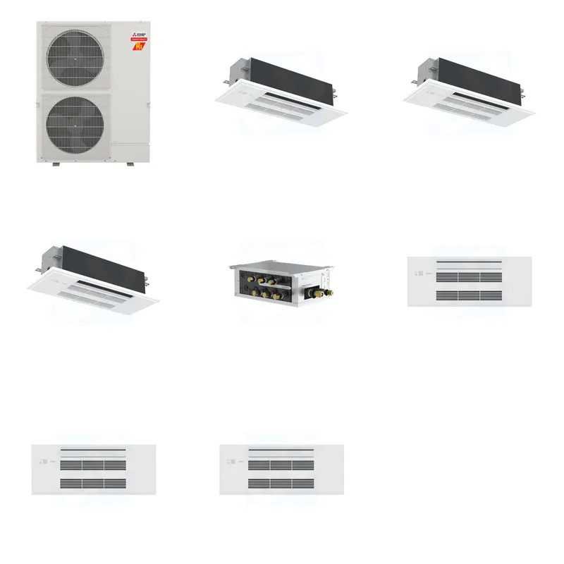 Mitsubishi Multi-Zone 60000 BTU R-454B 20 SEER2 3-Zone 1-Way Ceiling Cassette Mini Split Heat Pump System - 18K+18K+18K
