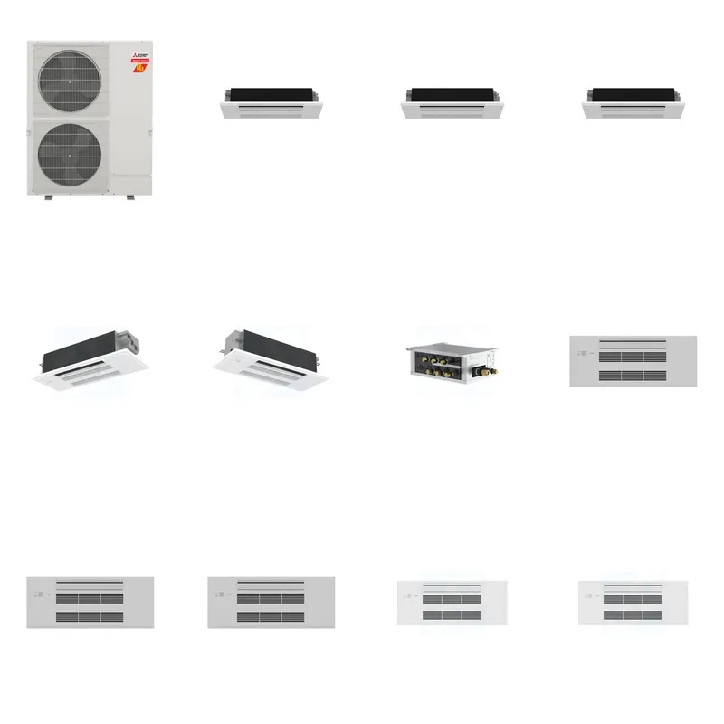 Mitsubishi Multi-Zone 60000 BTU R-454B 20 SEER2 5-Zone 1-Way Ceiling Cassette Mini Split Heat Pump System - 6K+6K+6K+12K+18K
