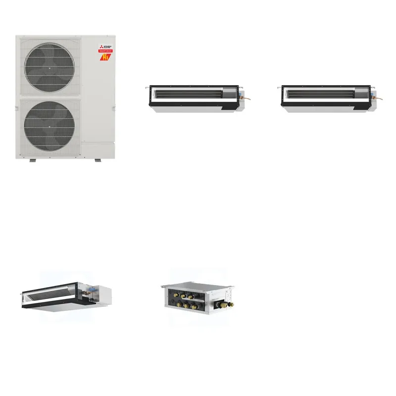 Mitsubishi Multi-Zone 60000 BTU R-454B 16 SEER2 3-Zone Ducted Low-Static Mini Split Heat Pump System - 9K+9K+12K