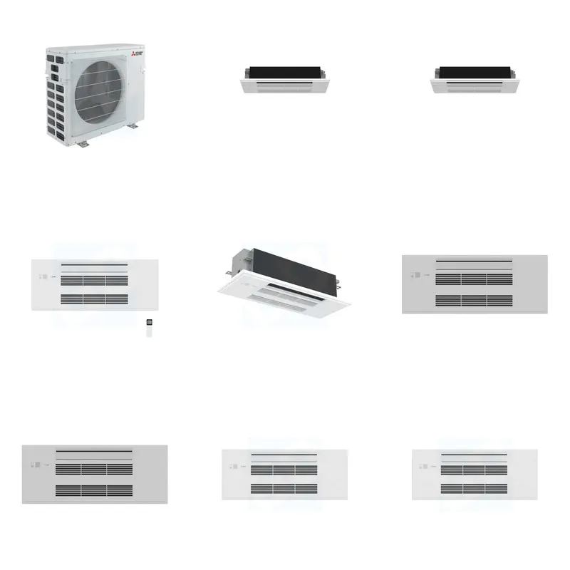 Mitsubishi Multi-Zone 40500 BTU R-454B 20 SEER2 4-Zone 1-Way Ceiling Cassette Mini Split Heat Pump System - 6K+6K+9K+18K
