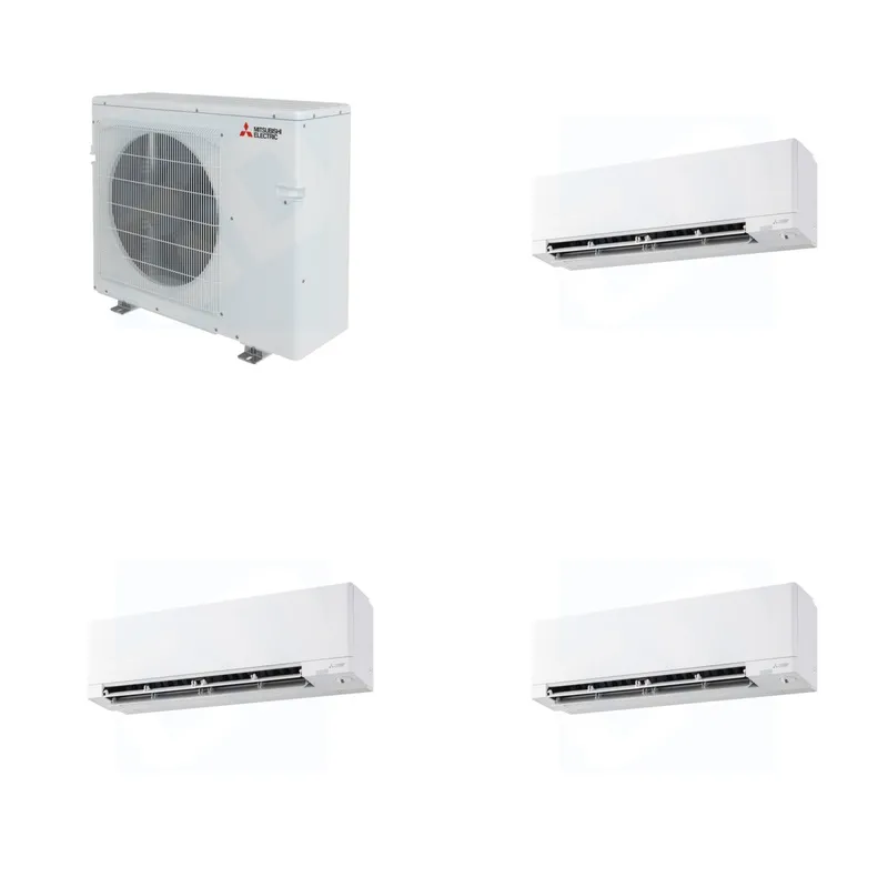 Mitsubishi Multi-Zone 36400 BTU R-454B 20 SEER2 3-Zone Wall-Mounted Hyper Heat Mini Split Heat Pump System - 9K+9K+15K