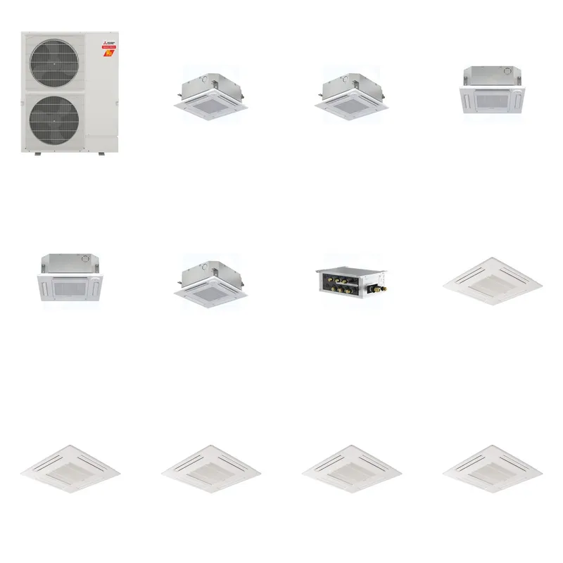 Mitsubishi Multi-Zone 60000 BTU R-454B 20 SEER2 5-Zone 2'x2' Ceiling Cassette Mini Split Heat Pump System - 9K+9K+12K+12K+15K