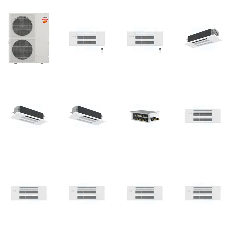 Mitsubishi Multi-Zone 60000 BTU R-454B 20 SEER2 5-Zone 1-Way Ceiling Cassette Mini Split Heat Pump System - 9K+9K+12K+18K+18K