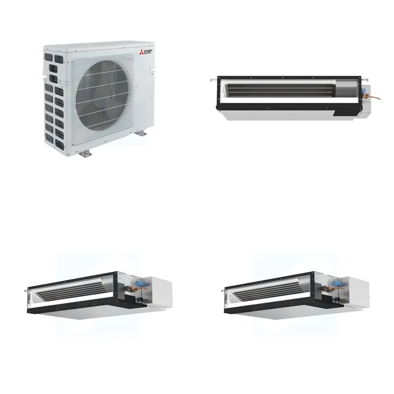 Mitsubishi Multi-Zone 40500 BTU R-454B 16 SEER2 3-Zone Ducted Low-Static Mini Split Heat Pump System - 9K+12K+15K