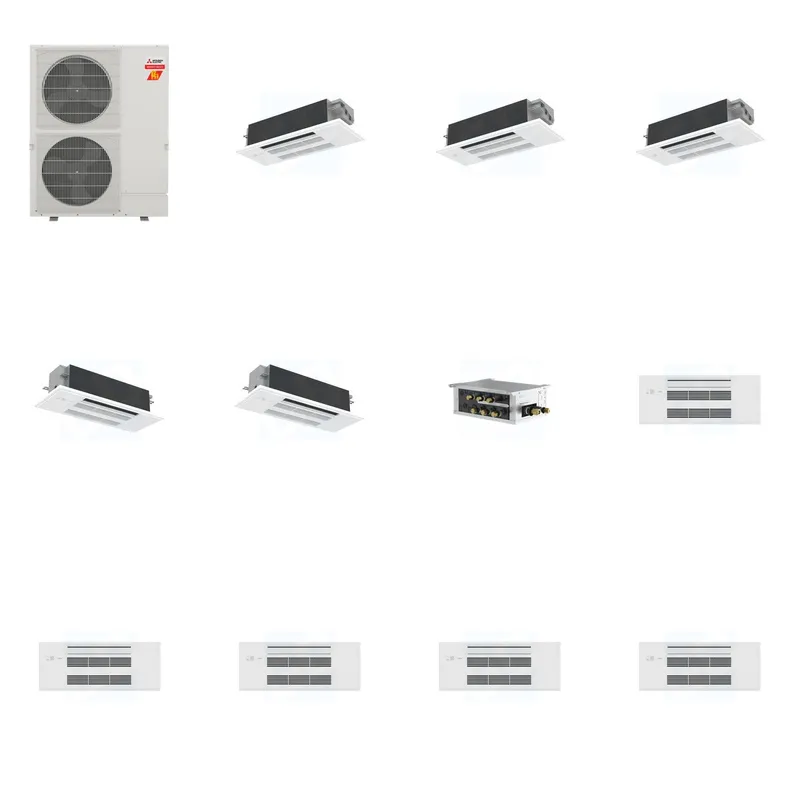 Mitsubishi Multi-Zone 60000 BTU R-454B 20 SEER2 5-Zone 1-Way Ceiling Cassette Mini Split Heat Pump System - 12K+12K+12K+18K+18K