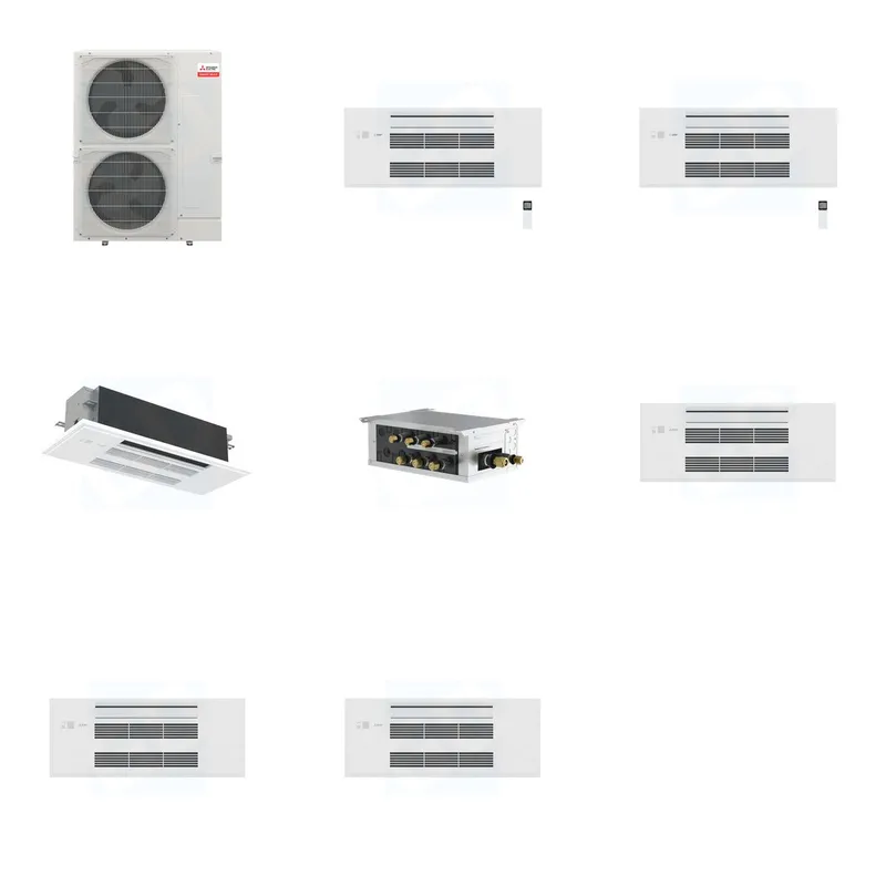 Mitsubishi Multi-Zone 36000 BTU R-454B 20 SEER2 3-Zone 1-Way Ceiling Cassette Mini Split Heat Pump System - 9K+9K+18K
