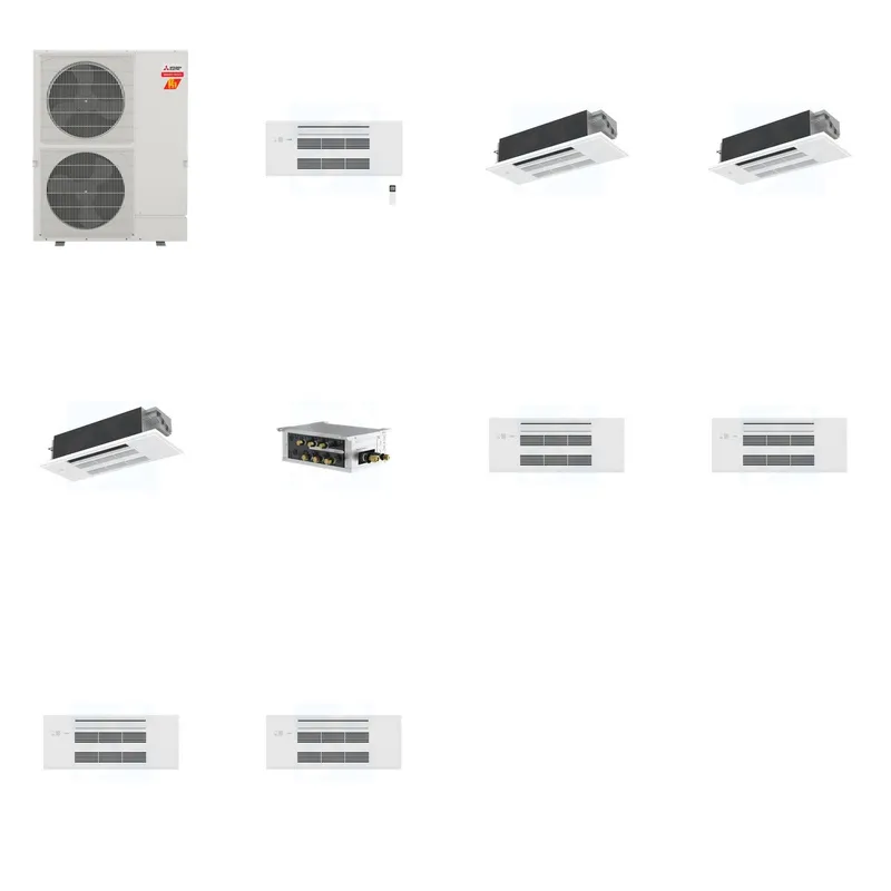 Mitsubishi Multi-Zone 60000 BTU R-454B 20 SEER2 4-Zone 1-Way Ceiling Cassette Mini Split Heat Pump System - 9K+12K+12K+12K