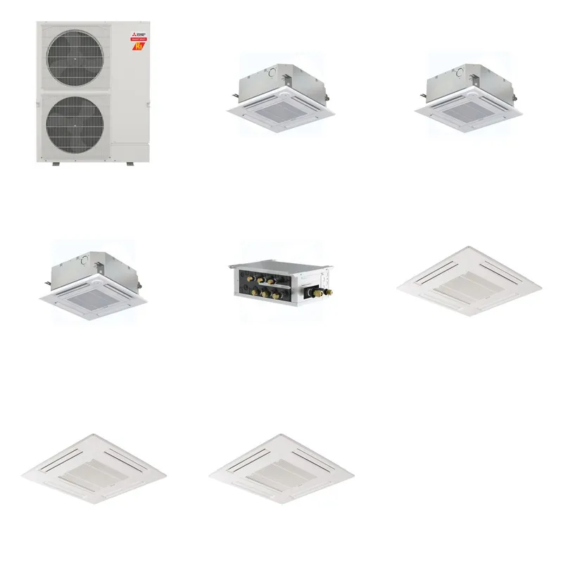 Mitsubishi Multi-Zone 60000 BTU R-454B 20 SEER2 3-Zone 2'x2' Ceiling Cassette Mini Split Heat Pump System - 15K+15K+15K