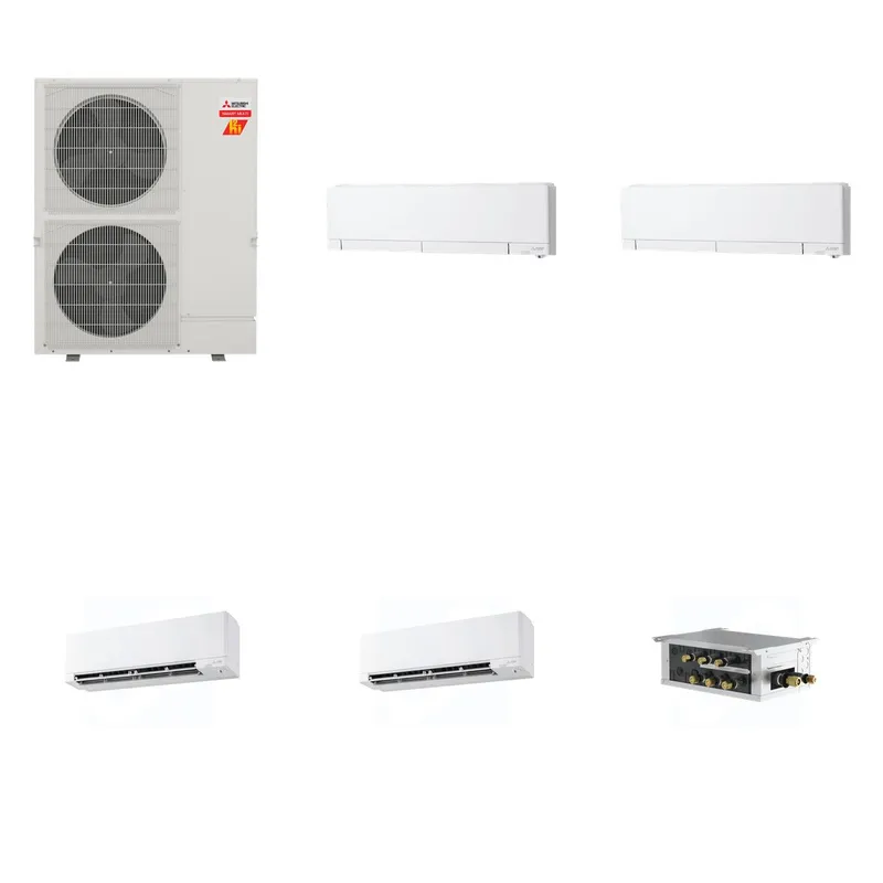 Mitsubishi Multi-Zone 60000 BTU R-454B 20 SEER2 4-Zone Wall-Mounted Hyper Heat Mini Split Heat Pump System - 6K+6K+9K+18K