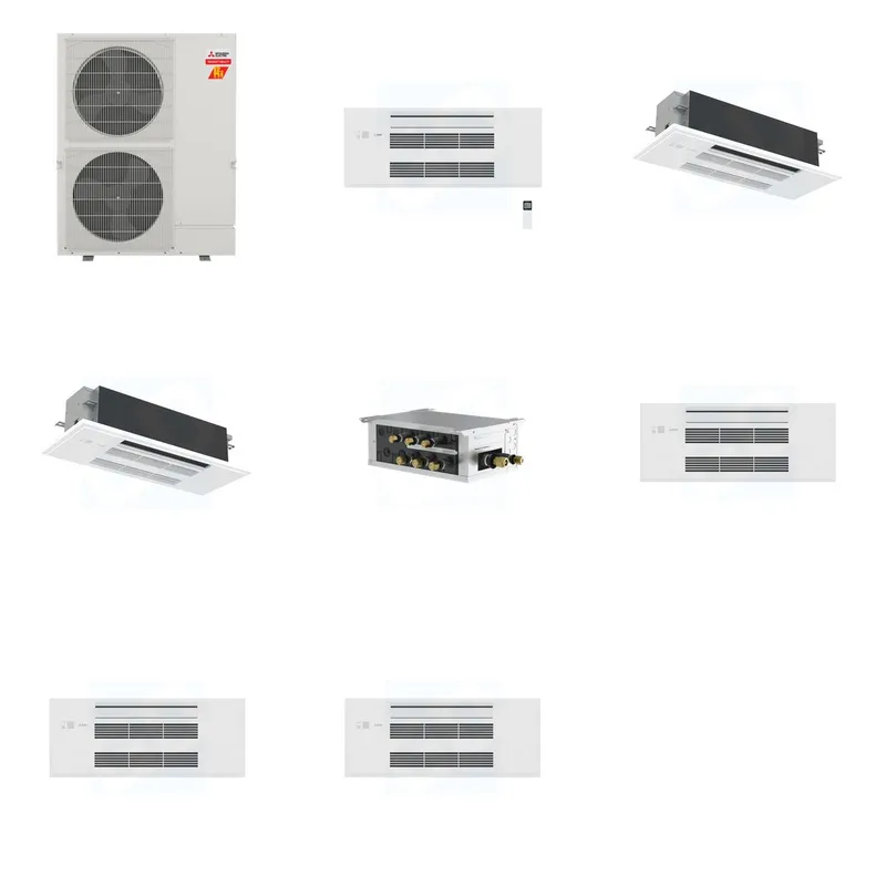 Mitsubishi Multi-Zone 60000 BTU R-454B 20 SEER2 3-Zone 1-Way Ceiling Cassette Mini Split Heat Pump System - 9K+18K+18K