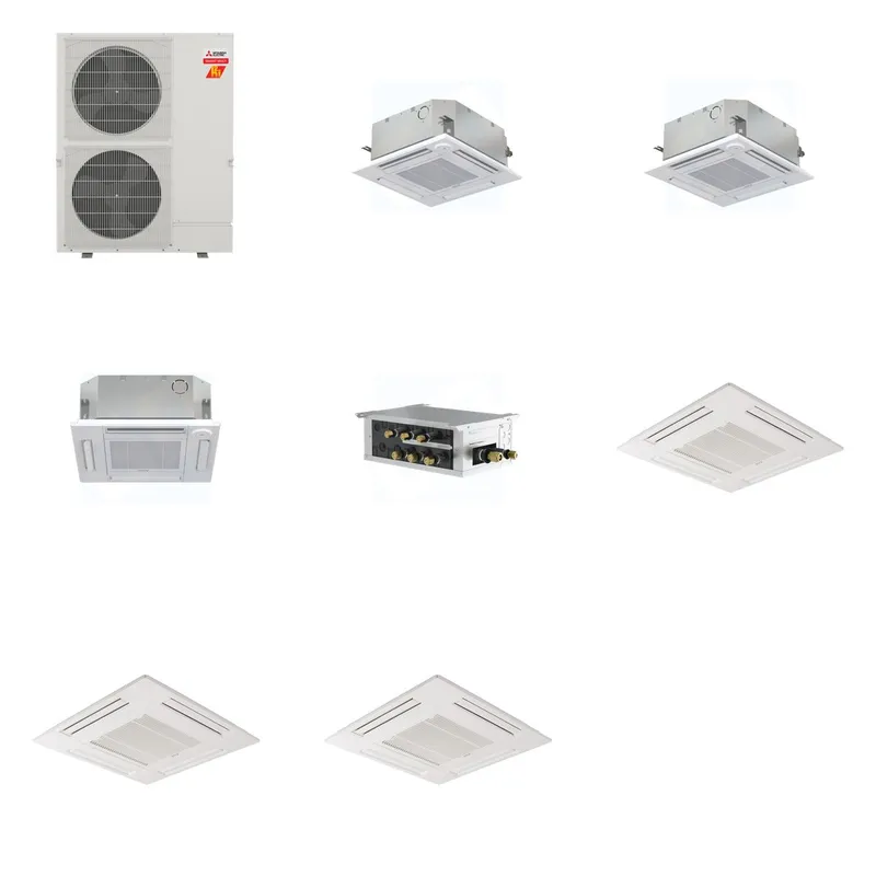 Mitsubishi Multi-Zone 60000 BTU R-454B 20 SEER2 3-Zone 2'x2' Ceiling Cassette Mini Split Heat Pump System - 9K+9K+12K