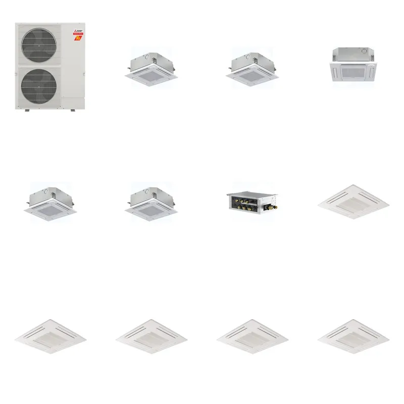 Mitsubishi Multi-Zone 60000 BTU R-454B 20 SEER2 5-Zone 2'x2' Ceiling Cassette Mini Split Heat Pump System - 9K+9K+12K+15K+15K
