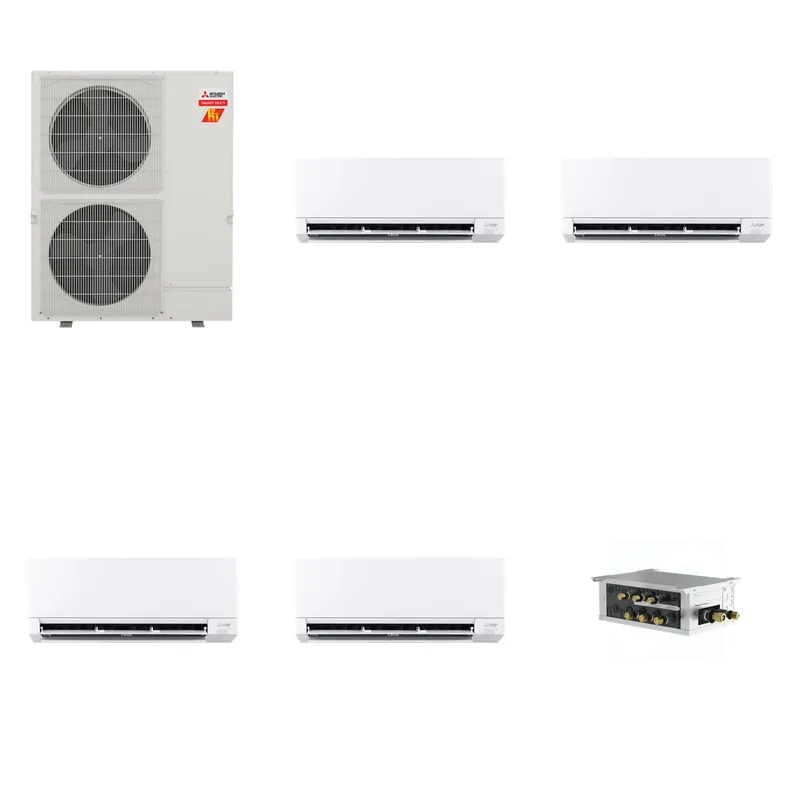 Mitsubishi Multi-Zone 60000 BTU R-454B 20 SEER2 4-Zone Wall-Mounted Mini Split Heat Pump System - 6K+6K+24K+24K