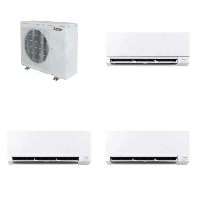 Mitsubishi Multi-Zone 28600 BTU R-454B 20 SEER2 3-Zone Wall-Mounted Mini Split Heat Pump System - 6K+6K+12K