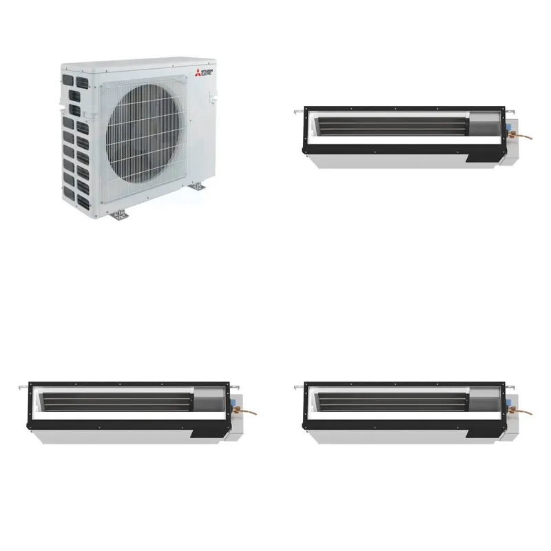 Mitsubishi Multi-Zone 40500 BTU R-454B 16 SEER2 3-Zone Ducted Low-Static Mini Split Heat Pump System - 9K+9K+9K