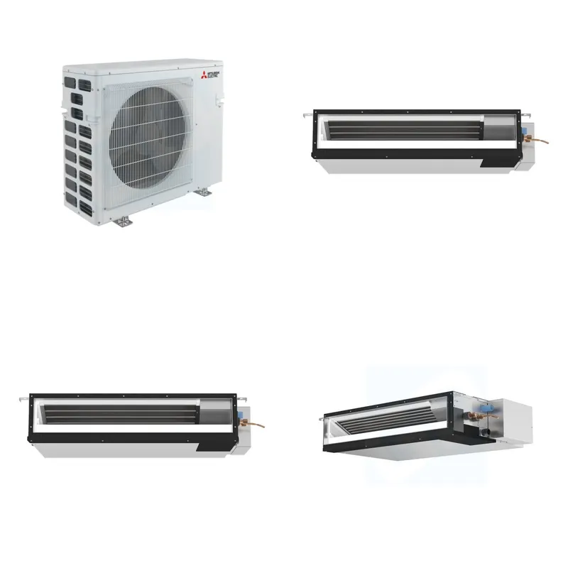 Mitsubishi Multi-Zone 40500 BTU R-454B 16 SEER2 3-Zone Ducted Low-Static Mini Split Heat Pump System - 9K+9K+15K