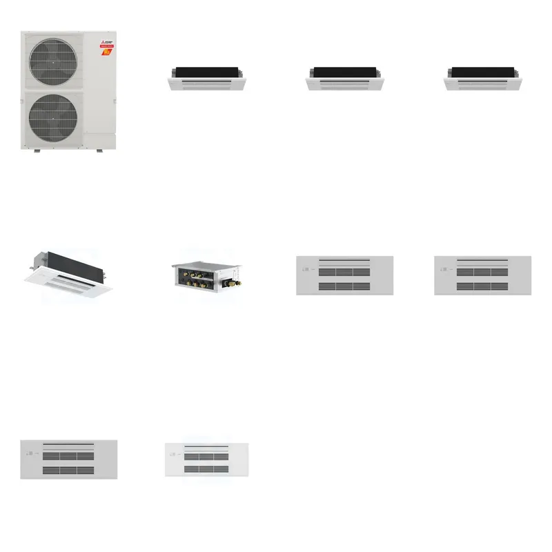 Mitsubishi Multi-Zone 60000 BTU R-454B 20 SEER2 4-Zone 1-Way Ceiling Cassette Mini Split Heat Pump System - 6K+6K+6K+18K