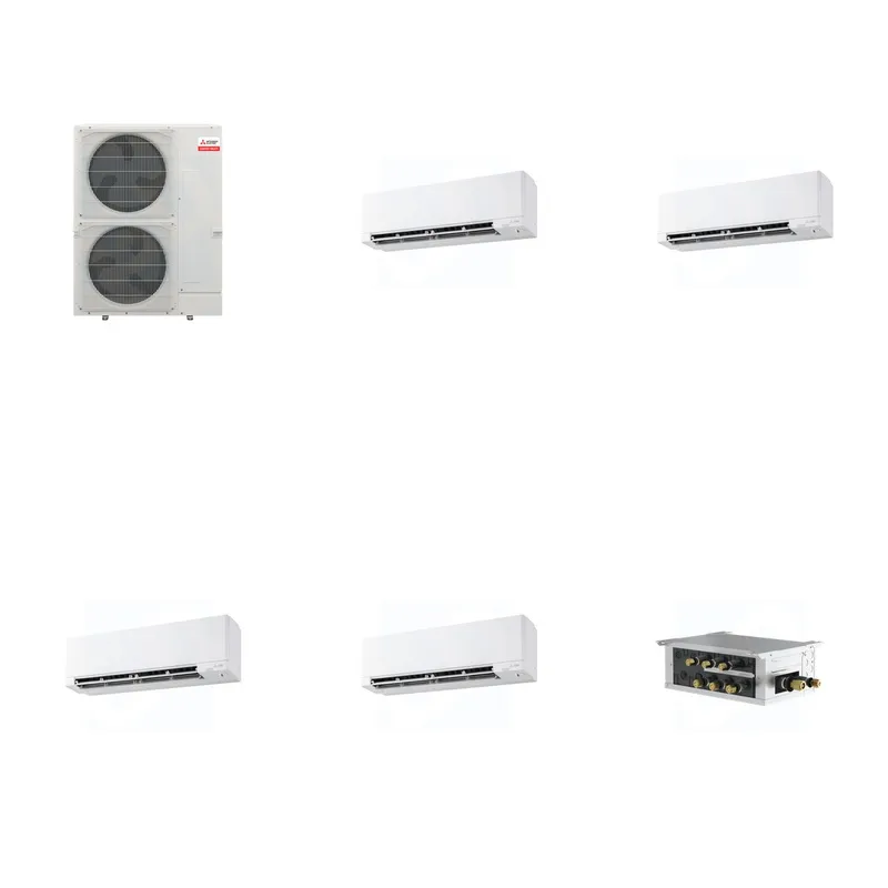 Mitsubishi Multi-Zone 48000 BTU R-454B 20 SEER2 4-Zone Wall-Mounted Hyper Heat Mini Split Heat Pump System - 9K+9K+15K+15K