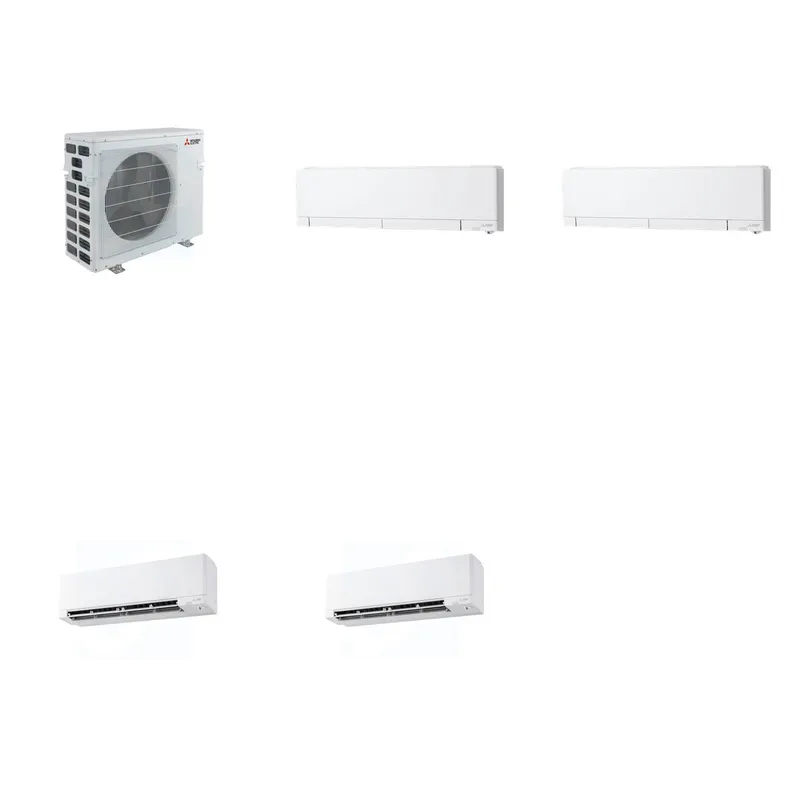 Mitsubishi Multi-Zone 40500 BTU R-454B 20 SEER2 4-Zone Wall-Mounted Hyper Heat Mini Split Heat Pump System - 6K+12K+15K+18K